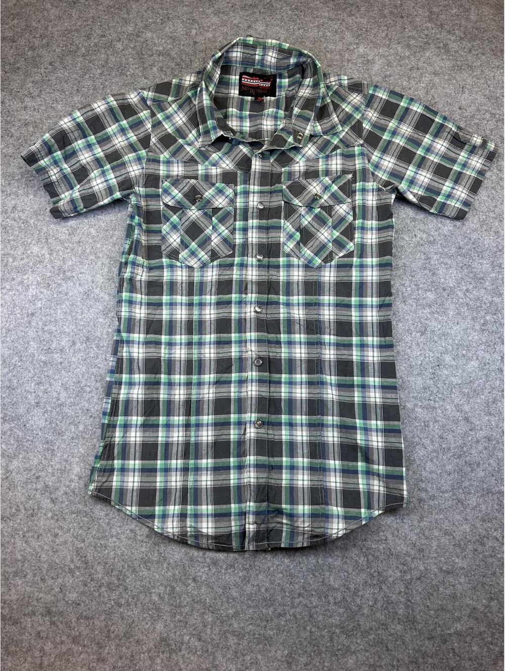 Pearl Snap Western Shirt Short Sleeve No Retreat Men's S Plaid Button-Up Cowboy